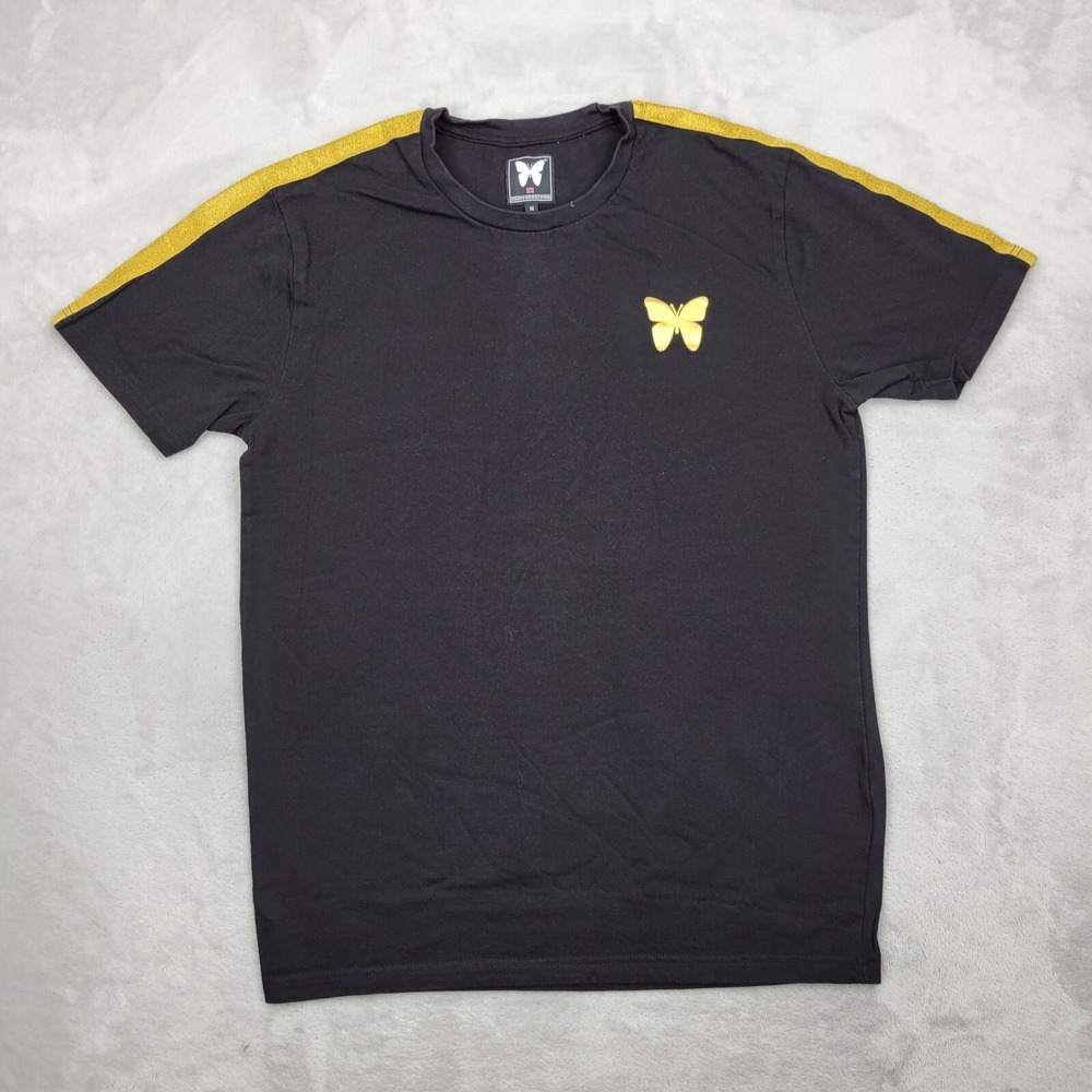 Good For Nothing Shirt Mens Medium Basic Crewneck Black Gold Butterfly Adult Med